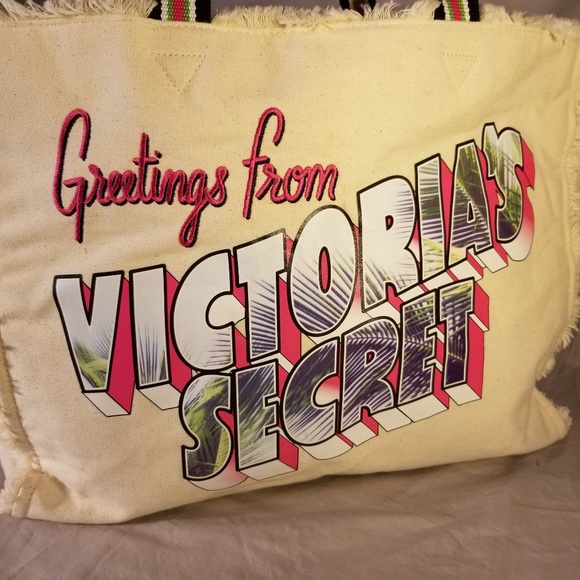 SOLD! NWOT Victoria's Secret Canvas Frayed Edge Tote - Picture 7 of 10